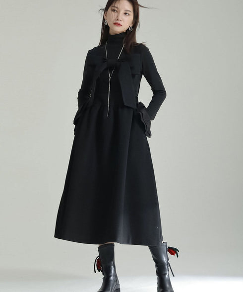 Bow Strap Wool Dress